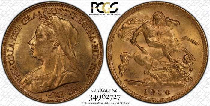 Australia 1900 Melbourne Half Sovereign - PCGS AU58