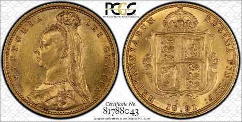 Australia 1891 Sydney Half Sovereign - PCGS VF35